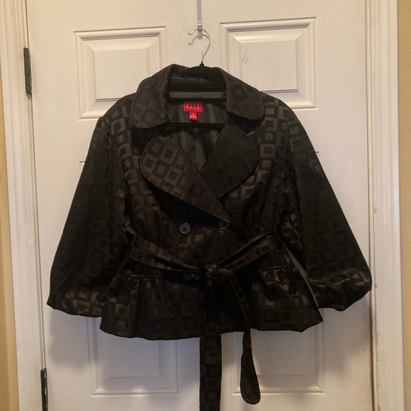 Elle Tops - Black Elle Waist-Length Jacket With Belt, Size XL